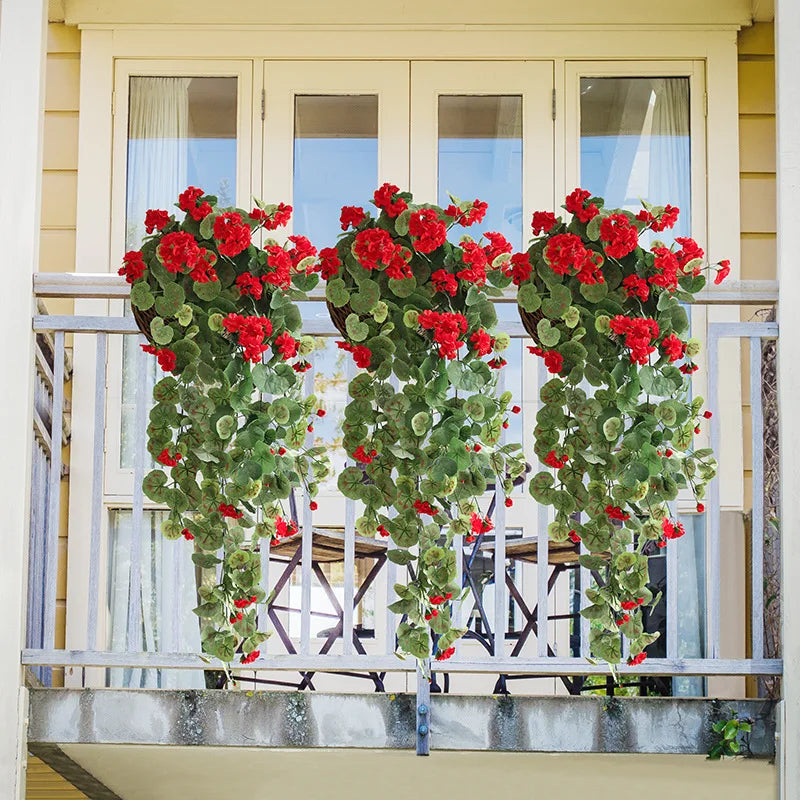 Artificial Hanging Flowers Begonia Silk Flowers Hanging Plants Artificial Geranium Flowers for Outdoor Indoor Patio Garden Decor