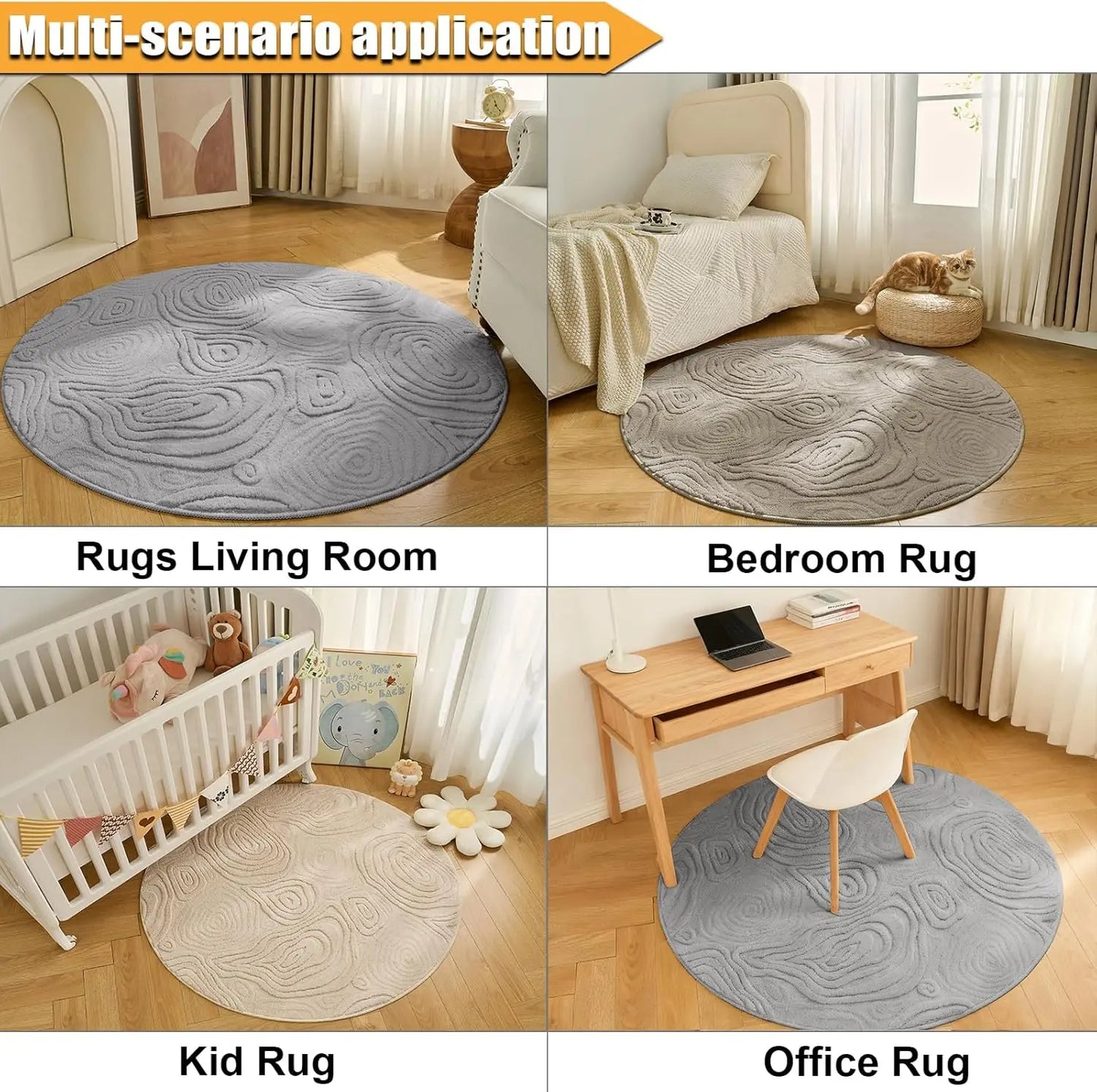 3D Geometric Round Rug – Soft High-Low Polyester,Washable & Non-Slip,Modern Circle Carpet Living Room,Bedroom,Nursery 60-120cm