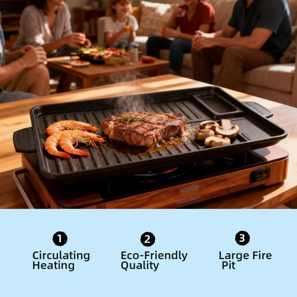 Korean Grill Pan for Indoor Outdoor Cooking Non-Stick Coated Smokeless BBQ Rectangular Barbecue Plate with Oil Hole