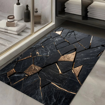 Black Gold Marble Indoor Outdoor Rug – Non-slip Mat for Bathroom Kitchen Living Room Patio Café Bar, Ideal Gift