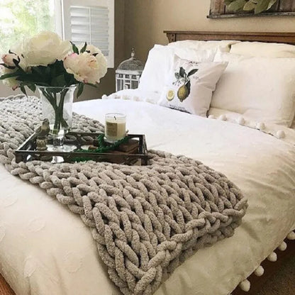 Hand Chunky Knitted Blanket Thick Yarn Merino Wool Bulky Knitting Throw Blankets Throw Carpets Soft Warm Winter Home Sofa Bed