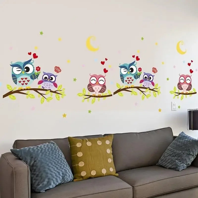 Wallpaper Sticker Happy Removable Waterproof Cartoon Animal Owl Wall  Kids Home Decor Wallpapers for Living Room