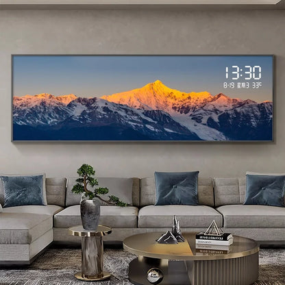 Modern Luxury Living Room Decoration Painting Led Electronic Clock Sofa Background Mural Light Horizontal Hanging Painting