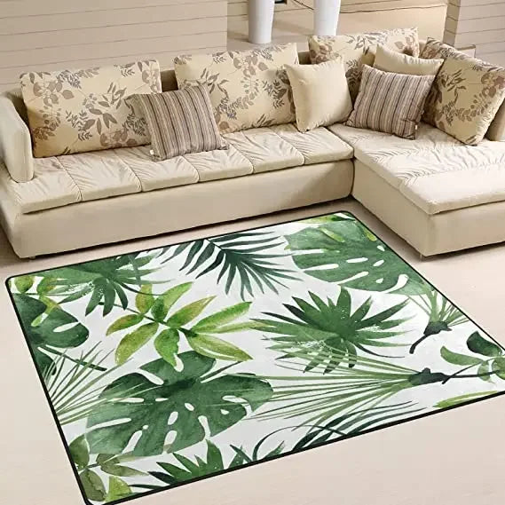 Living Room Black Gold Tropical Leaf Rug Home Non-slip  Kitchen Corridor Entrance Mat