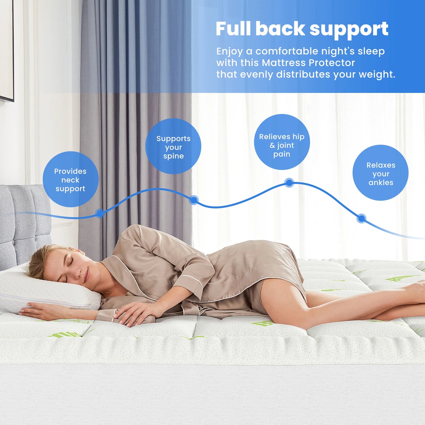 MCQ 400g Bamboo Viscose Derived Soft Mattress Topper with Stretchable Pockets Breathable Cooling Topper for Back Pain Relief