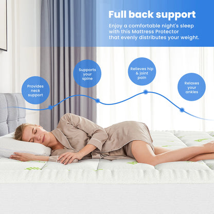 MCQ 400g Bamboo Viscose Derived Soft Mattress Topper with Stretchable Pockets Breathable Cooling Topper for Back Pain Relief