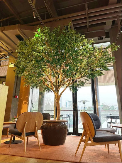 Artificial olive tree, large floor-to-ceiling bionic green plant, indoor and outdoor landscape decoration，Without a planter