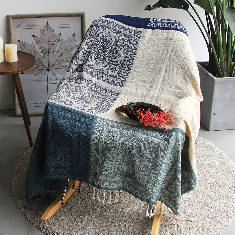 Thread Blanket with Tassel Solid Retro Nordic for Bed Sofa Air Conditioning Blanket Travel Breathable Chic Knit Throw Blanket