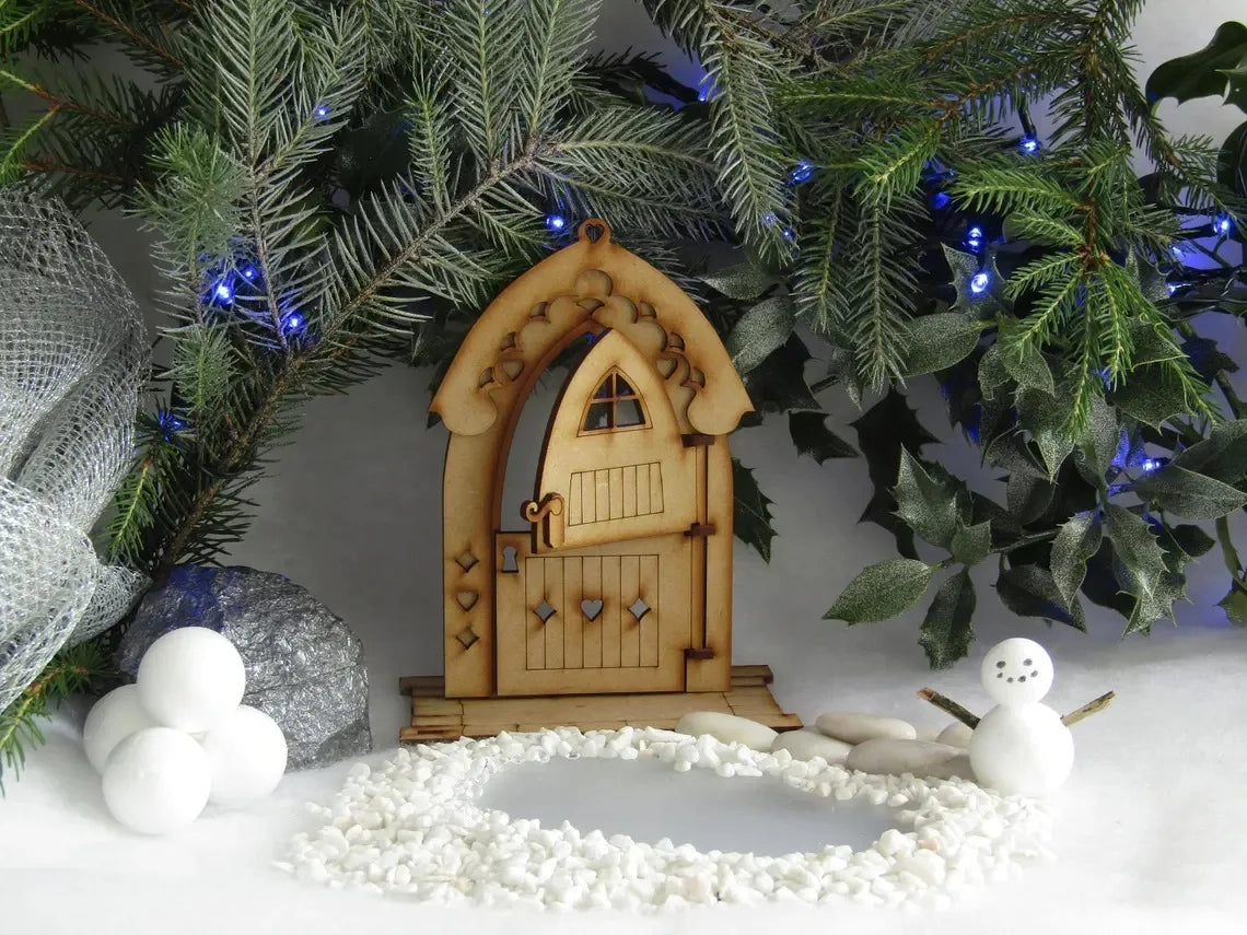 1 Pack Wooden Fairy Garden Door Blank Door Unfinished Elf Window Fairy House Door   Windows Ornaments Tree Statues for Tree Tr