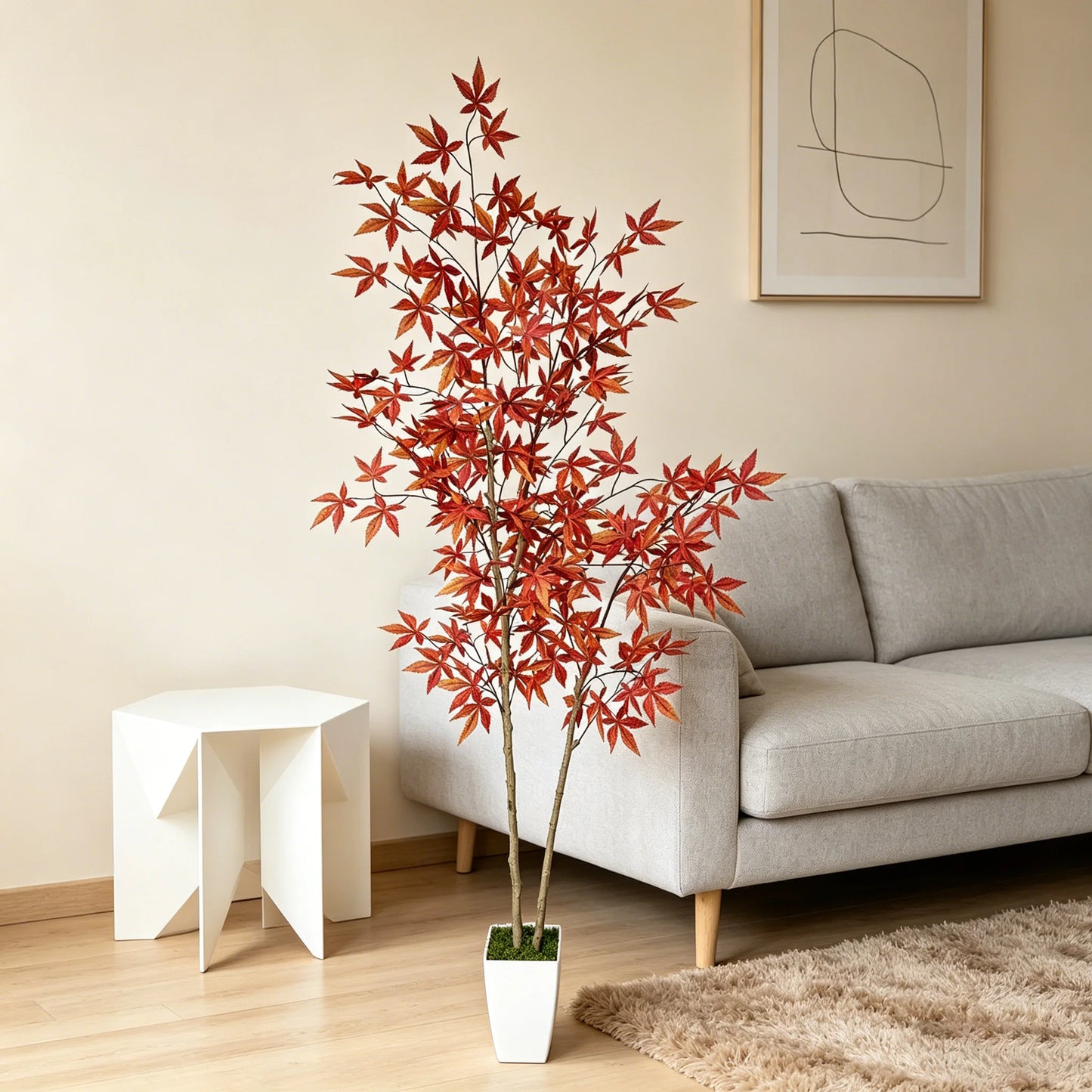 180-210cm/6.9ft Artificial Maple Plant Tree Potted Autumn Indoor Outdoor Ornament Home Garden Balcony Living Room Party Decor