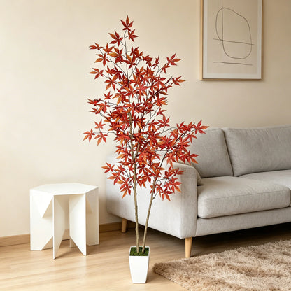 180-210cm/6.9ft Artificial Maple Plant Tree Potted Autumn Indoor Outdoor Ornament Home Garden Balcony Living Room Party Decor