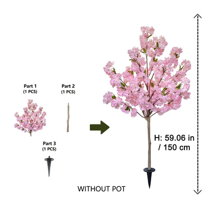 4.92FT Artificial Pink Cherry Blossom Plant UV-Resistant Indoor Outdoor Faux Plant for Home Wedding Garden Living Room Decor