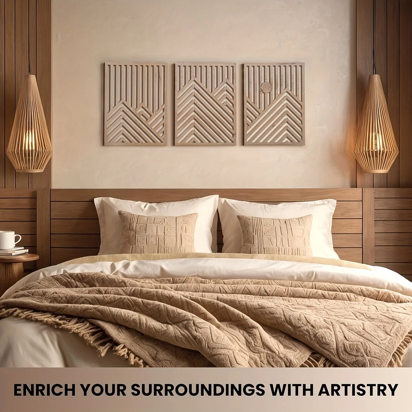 3pcs 2D Flat Retro Wood Art Wall Decoration Pine Sun Elements Home style Living Room Bedroom Office Large mural Easy To Install