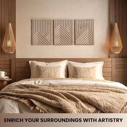 3pcs 2D Flat Retro Wood Art Wall Decoration Pine Sun Elements Home style Living Room Bedroom Office Large mural Easy To Install
