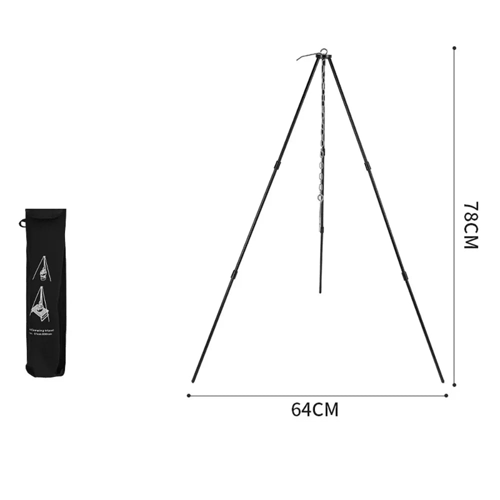 Outdoor Camping Campfire Tripod for Hanging Pot Cookware Picnic Cooking Pot Grill Rack Barbecue Support Aluminum Alloy Tripod
