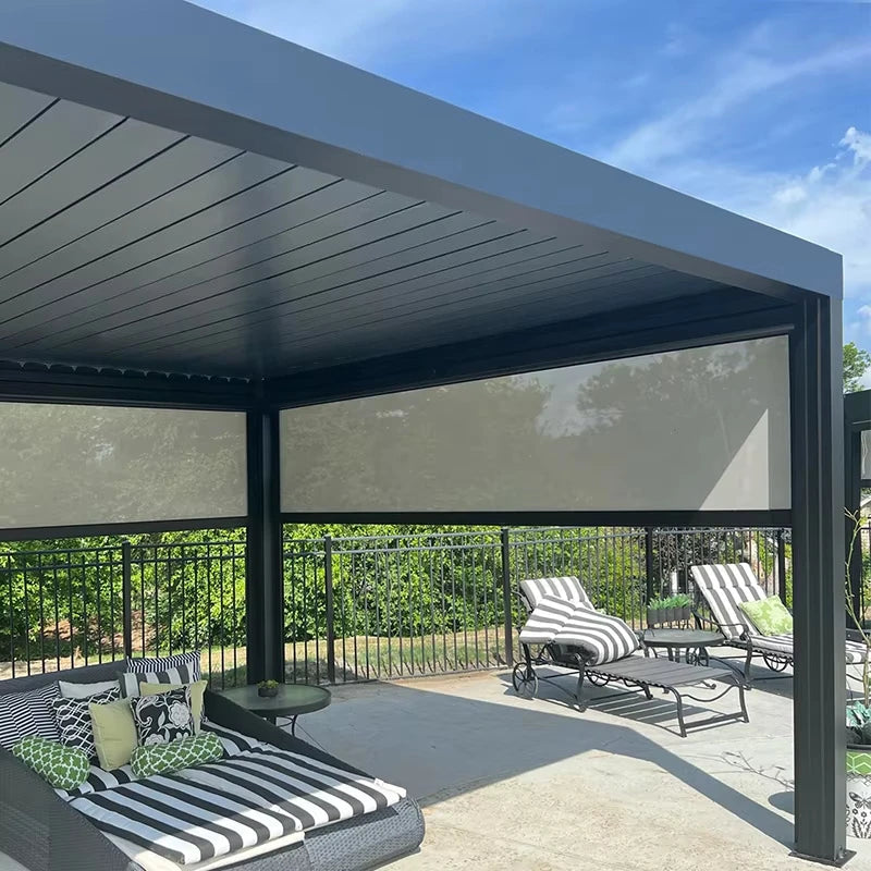 Louvered Bioclimatic Aluminum Patio Cover, Modern Waterproof Windproof Outdoor Pergola Shelter for Residential Courtyard