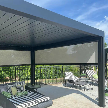 Louvered Bioclimatic Aluminum Patio Cover, Modern Waterproof Windproof Outdoor Pergola Shelter for Residential Courtyard