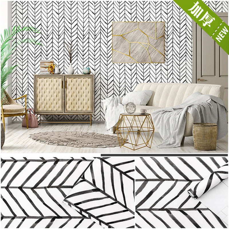 Bamboo wallpaper modern geometric contact paper black stripes detachable self-adhesive wallpaper wall covering home decoration