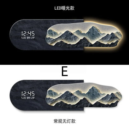 2026 High End Living Room Decoration Painting LED Digital Electronic Clock Mountain Back Atmosphere Light Hanging Painting
