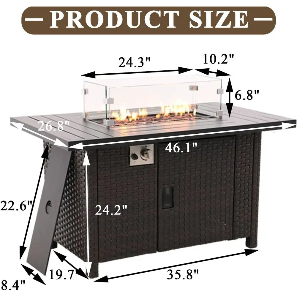 46-inch 55,000 BTU Outdoor Propane Fire Pit Table with Glass Wind Guard for Patio and Garden