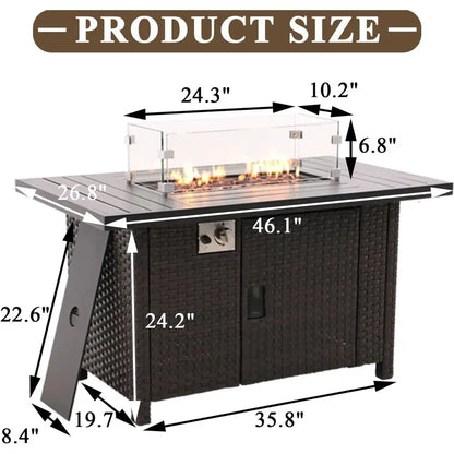 46-inch 55,000 BTU Outdoor Propane Fire Pit Table with Glass Wind Guard for Patio and Garden