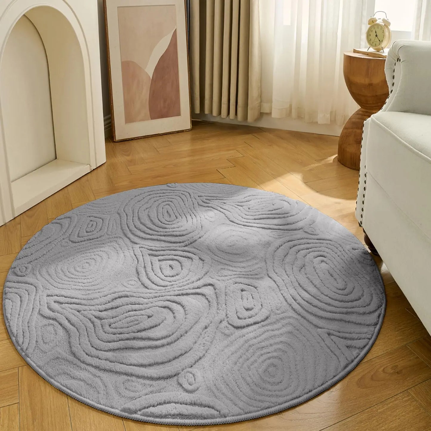 3D Geometric Round Rug – Soft High-Low Polyester,Washable & Non-Slip,Modern Circle Carpet Living Room,Bedroom,Nursery 60-120cm
