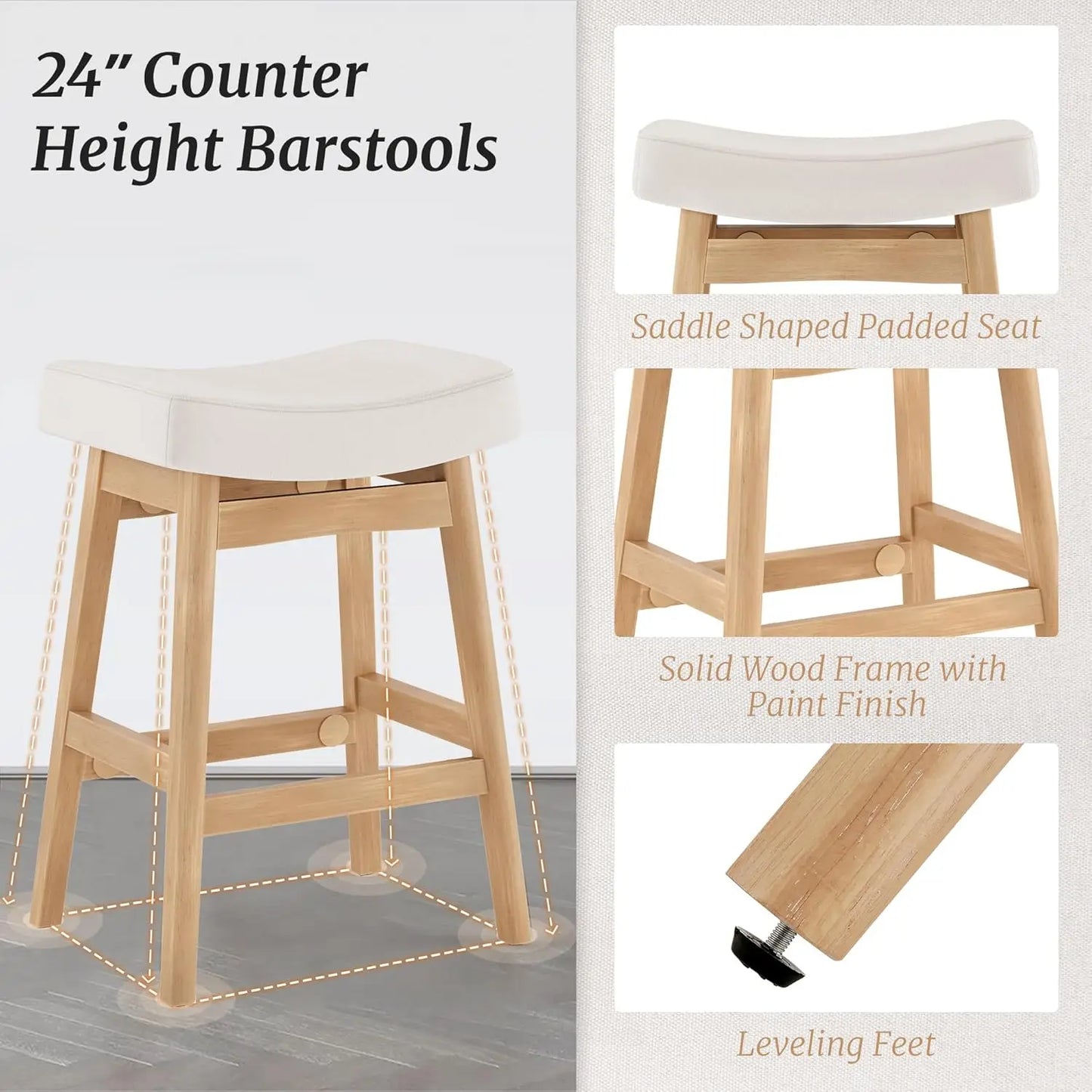 Bar Stools Set of 3, Barstools with Sturdy Wood Legs, Saddle Seat Counter Height Bar Stools for Kitchen Counter,, Customized