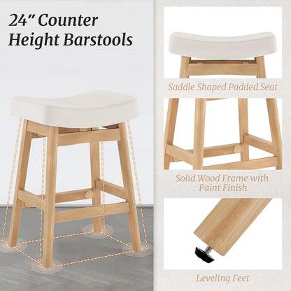 Bar Stools Set of 3, Barstools with Sturdy Wood Legs, Saddle Seat Counter Height Bar Stools for Kitchen Counter,, Customized