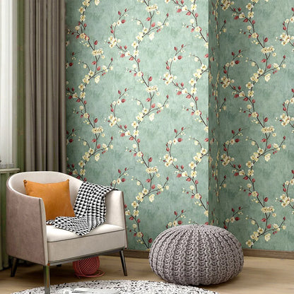 Vintage Floral Green Pink Peel And Stick Retro European Style Self-adhesive Waterproof Wallpapers Living Room Bedroom Renovation