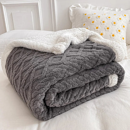 Home Thick Bed Blanket Lamb Cashmere Fleece Plaid Blankets Winter Warm Double Sided Throw Sofa Cover Newborn Wrap Kids Bedspread
