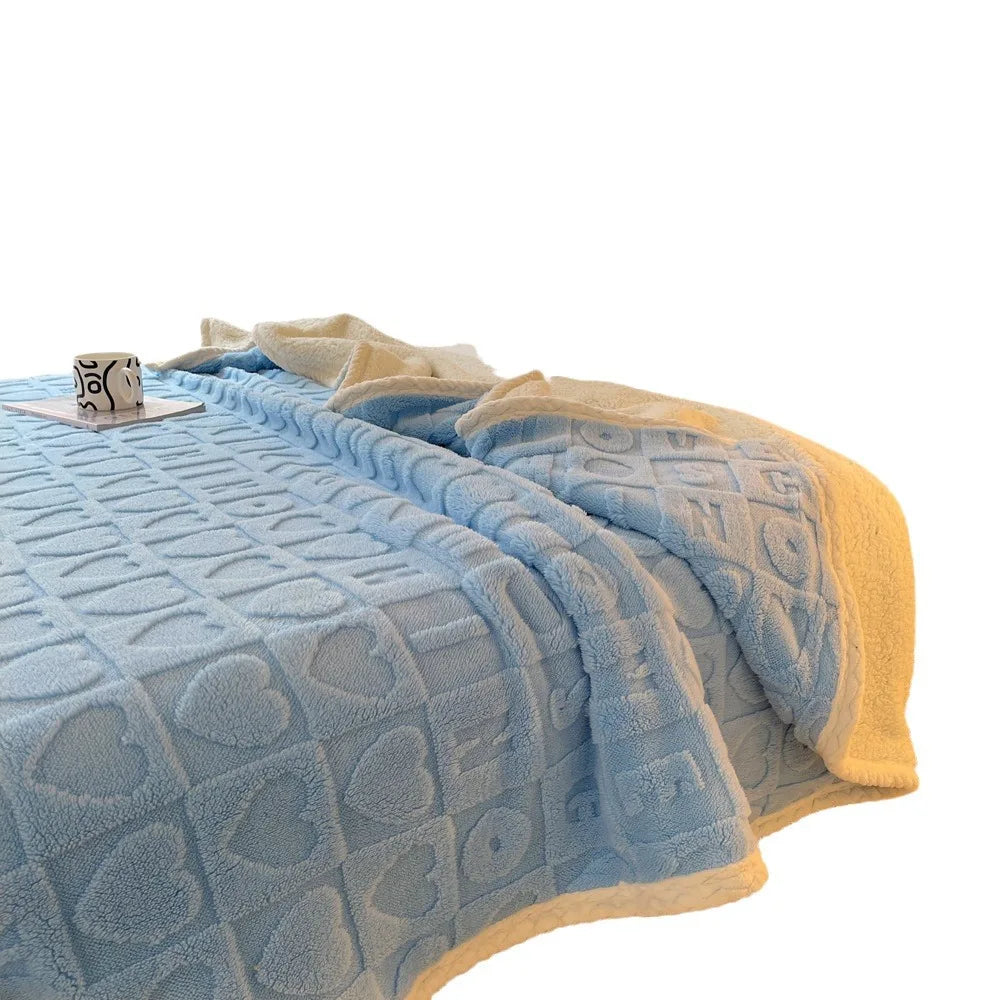 Home Thick Bed Blanket Double Sided Lamb Cashmere Fleece Plaid Blankets Winter Warm Throw Sofa Cover Newborn Wrap Kids Bedspread