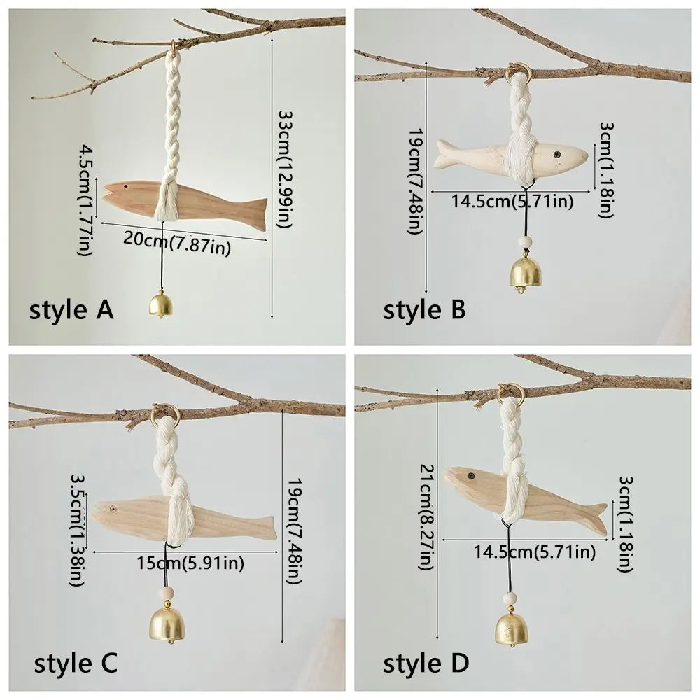 Creative Handmade Wood Fish Door Bell Hand Carved Lightweight Fish Wall Decoration Rustic Lucky Fish Door Chimes Living Room