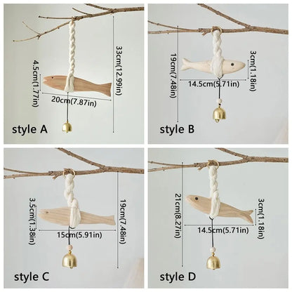 Creative Handmade Wood Fish Door Bell Hand Carved Lightweight Fish Wall Decoration Rustic Lucky Fish Door Chimes Living Room