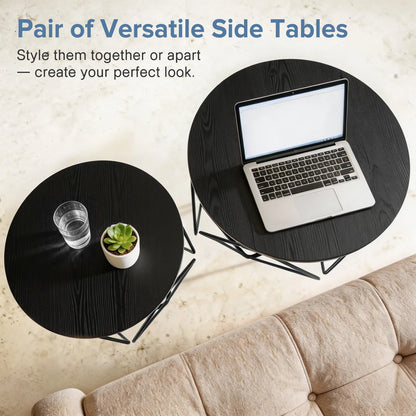 JHK 20IN Round Geometric Coffee Table Set of 2 Movable End Tables for Living Room Nesting Side Tables with Hidden Storage