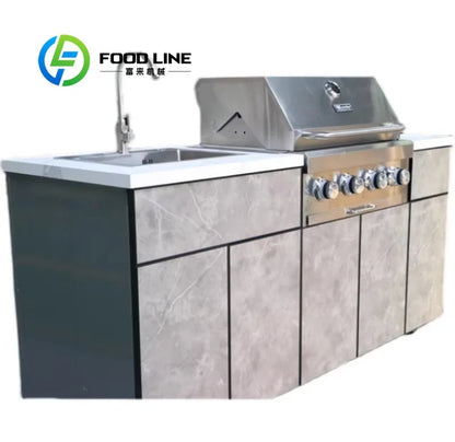 customize Outdoor Kitchen Island Modular Units Stainless Steel Gas Grill Sink Drawers Weather Resistant Patio Design