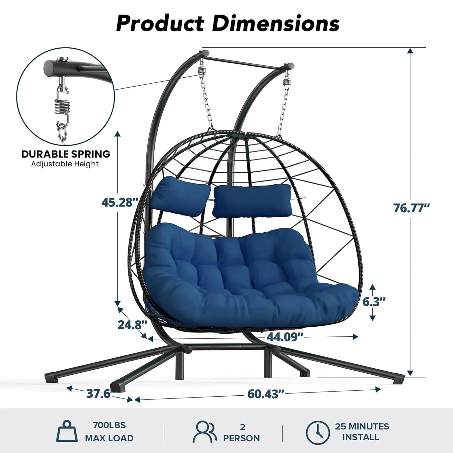 2-Person Wicker Hanging Egg Chair with Stand- 700 lb Capacity, Indoor/Outdoor Double Egg Swing Hammock Chair , Customized