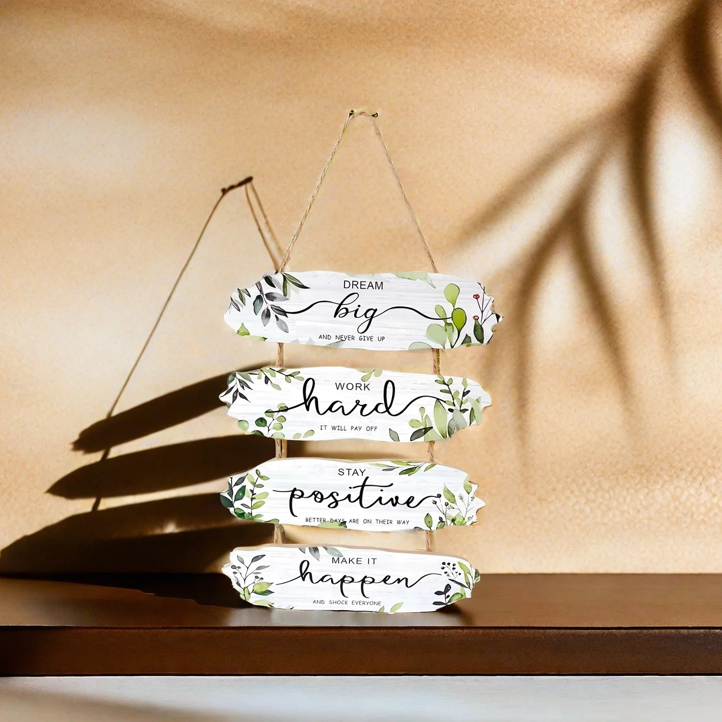 1pc Rustic Wooden Inspirational Hanging Festive Decor For Home & Gift, 3D Wall Art With Rope For Room & Holiday