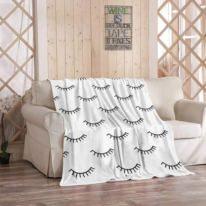 Eyelash Blankets Cartoon Beauty Glam Closed Eyes Flannel Throw Blanket Airplane Travel Decoration Soft Warm Lash Bedspread