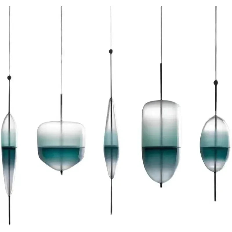 Simple Lake Blue Gradient Glass Pendant Lamp Designer Model Room Bedroom Restaurant Bar LED Chandelier Home Decor Light