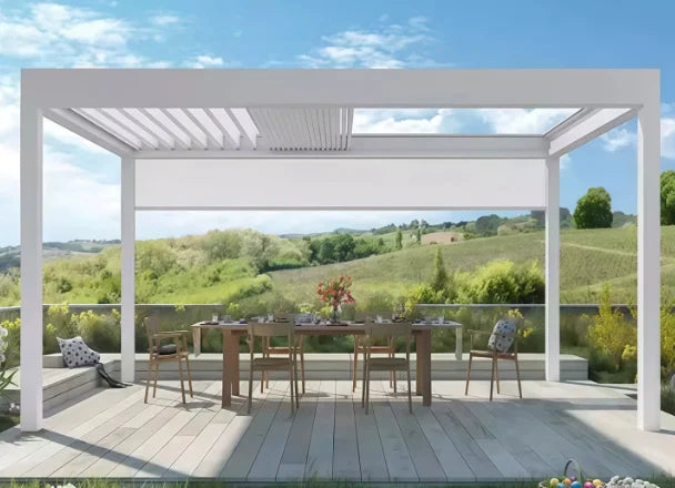 Luxury Aluminum Louvered Pergola Outdoor Patio Terrace Gazebo Electric Sunshade Waterproof UV Resistant Weatherproof Durable
