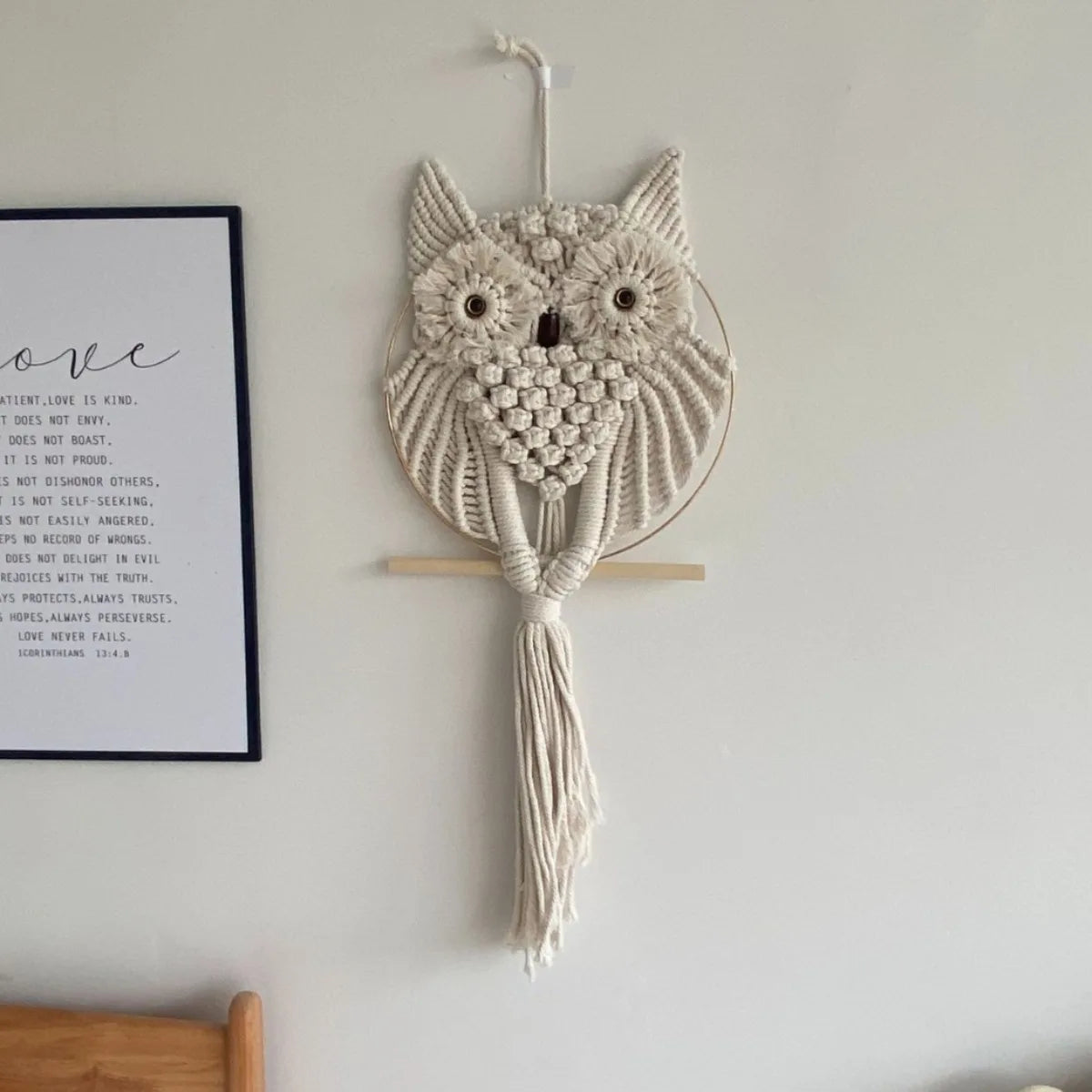 Owl Macrame Wall Hanging, Bohemian Hand Woven Boho Tapestry Owl Macrame Wall Art Decor for Living Room Office Bedroom Home Decor