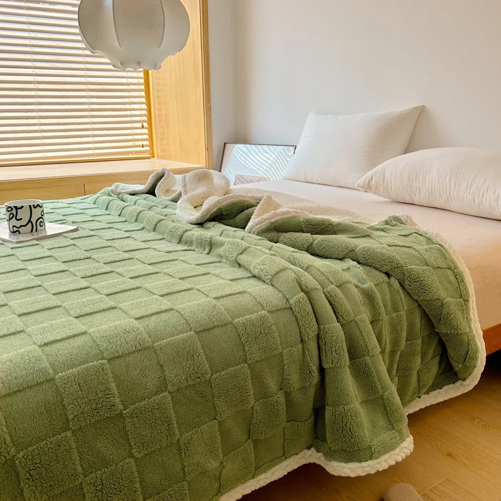 Home Thick Bed Blanket Double Sided Lamb Cashmere Fleece Plaid Blankets Winter Warm Throw Sofa Cover Newborn Wrap Kids Bedspread