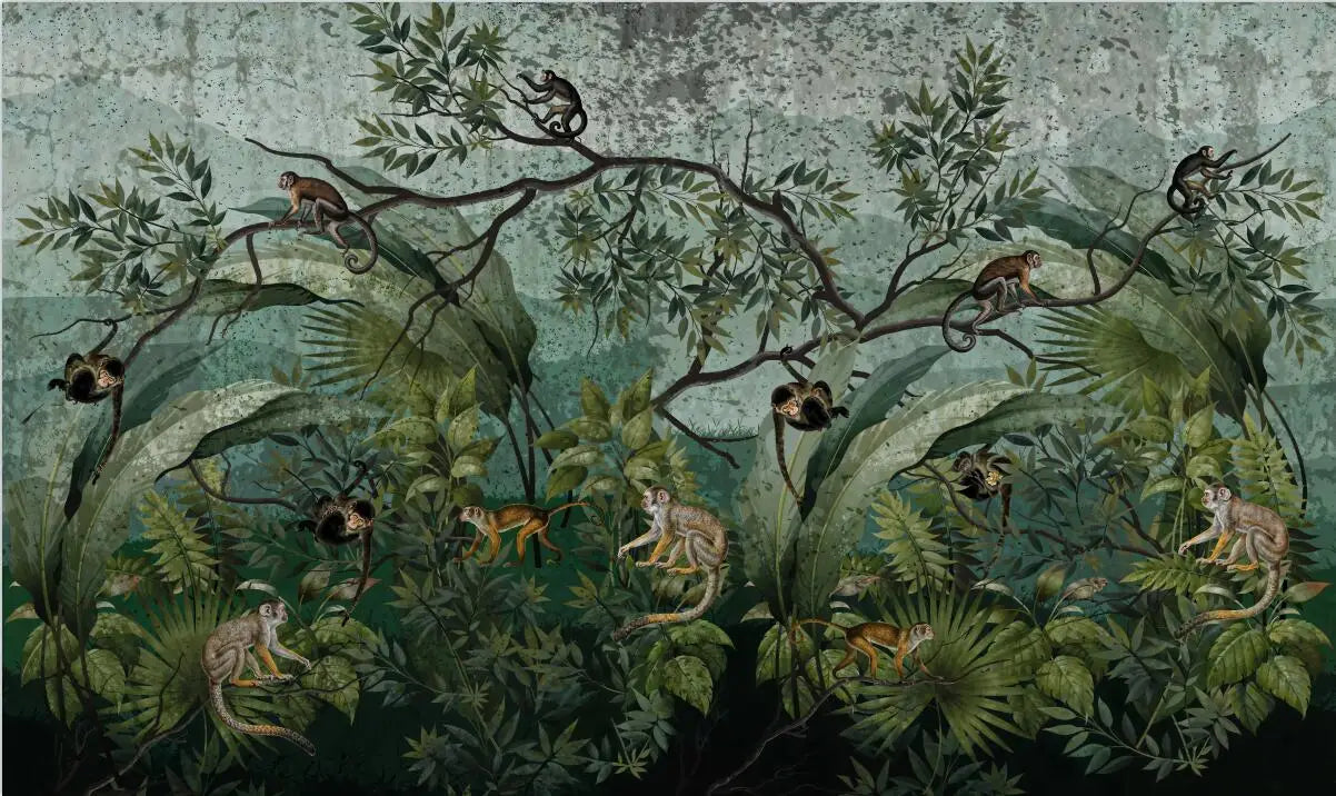 Custom 3D Tropical Rainforest Wallpaper Mural Animals Monkey Wallpapers for Living Room Background Wall paper home decor Sticker