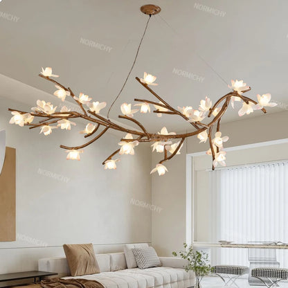 Living Room Lamp Creative Lotus Restaurant Lamp Wabi Sabi Style Zen Tea Room Homestay Decoration Tree Branch Pendant Light