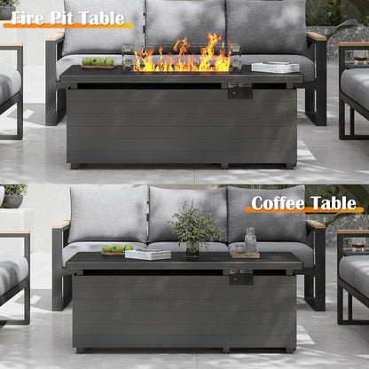51in Rectangle Propane Fire Pit Table 50000BTU Sliding Tank Holder Glass Wind Guard Removable Lid CSA Certified Gray Customized