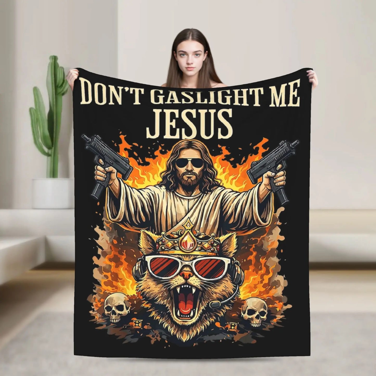 Don't Gaslight Me Jesus Blanket Flannel Dungeon Crawler Carls Lightweight Thin Throw Blankets for Bedding Bedroom Bedding Throws