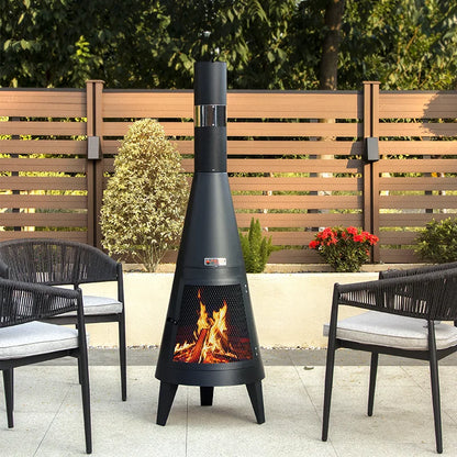 Black Mexican Chiminea Outdoor Fire Pit With Chimney Wood Burning Garden Fireplace For Barbecue Garden Firepit