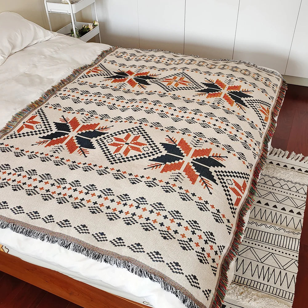 Multi purpose Bohemian themed throw blanket for home decoration and outdoor activities, grid blanket&throw sofa bed sheets, sofa