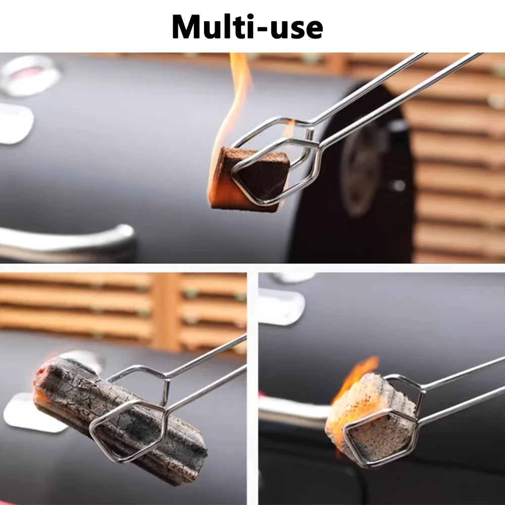 1pc BBQ Charcoal Tongs, Long And Heat-Resistant Barbecue Carbon Clamp,Stainless Steel BBQ Tool for Food ,Wood Charcoal, Fire Pit