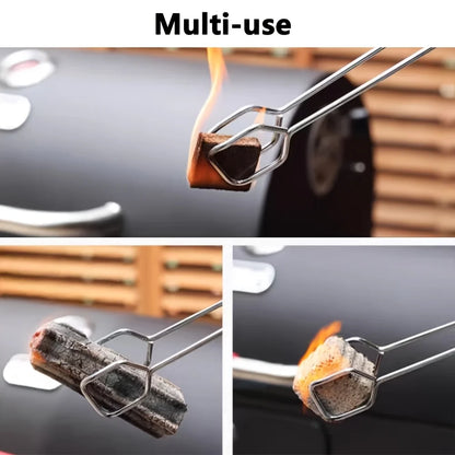 1pc BBQ Charcoal Tongs, Long And Heat-Resistant Barbecue Carbon Clamp,Stainless Steel BBQ Tool for Food ,Wood Charcoal, Fire Pit